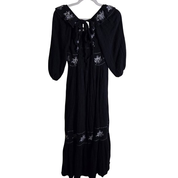 Free People Lovers Lane Maxi Dress Black Embroidered Peasant Size S - Picture 3 of 12